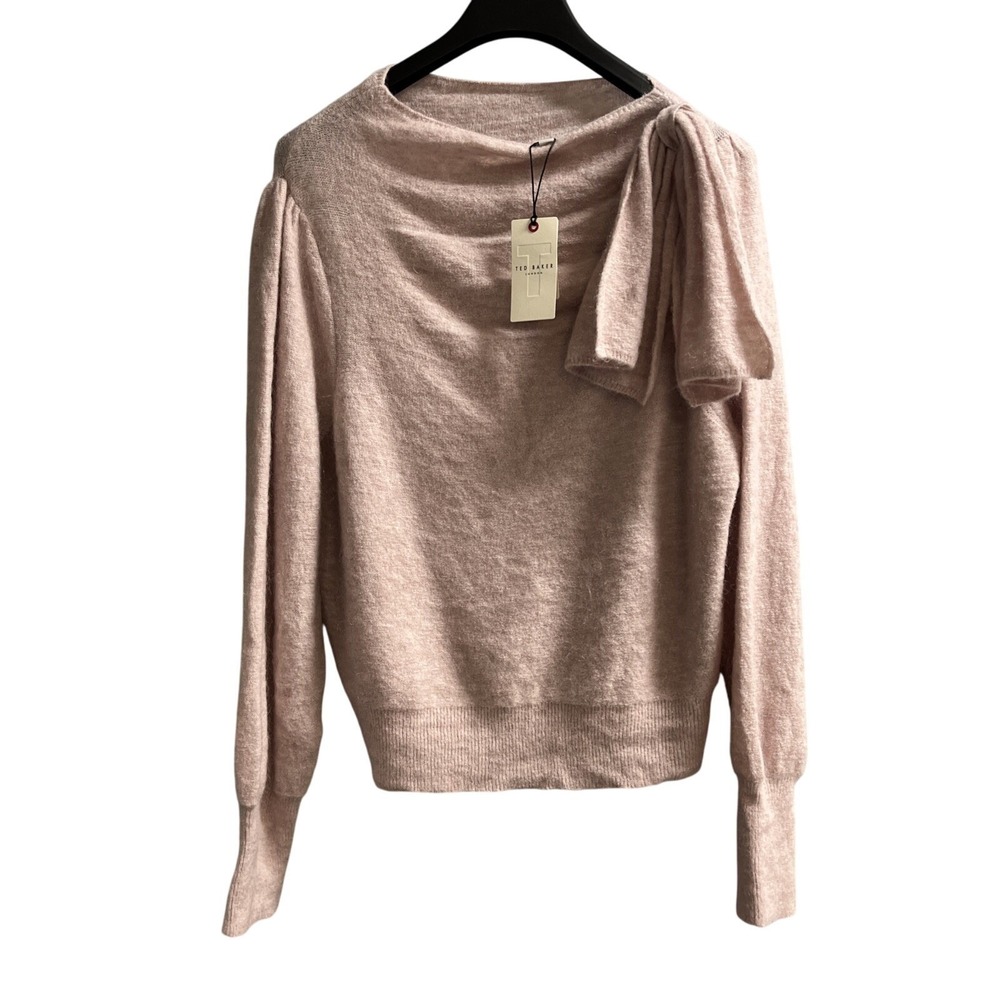 Ted Baker Sweater Womens L Pink Statement Bow Wool Mohair Blend Quiet Luxury